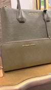 Michael kors khaki leather tote handbag
