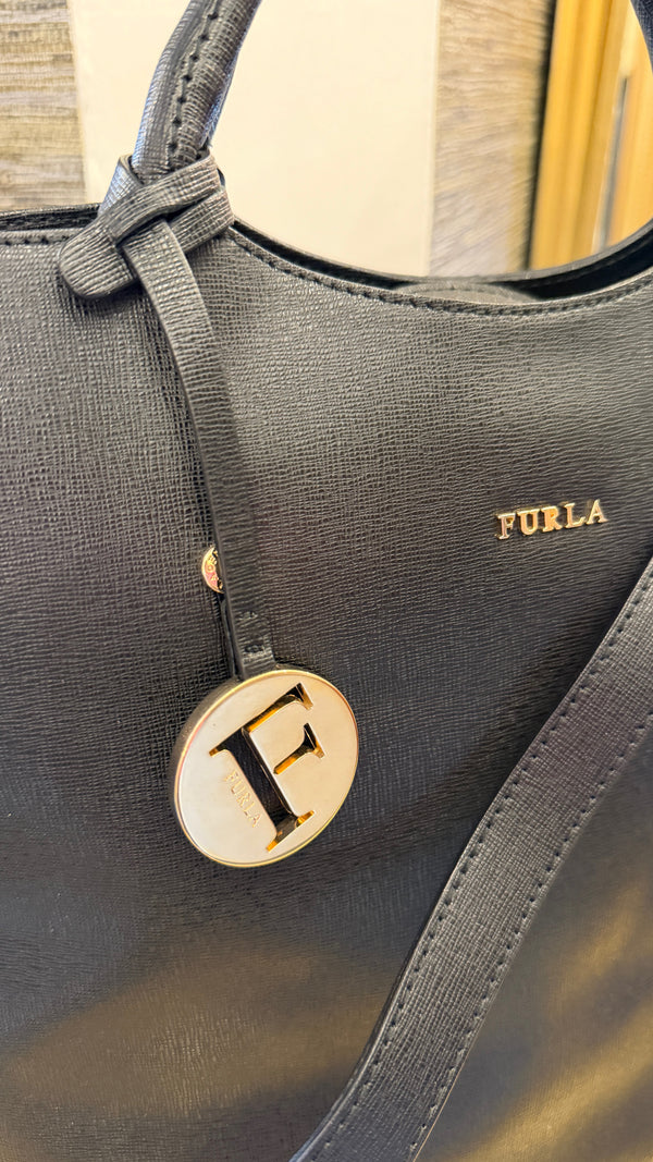 Furla black Steffano leather tote handbag