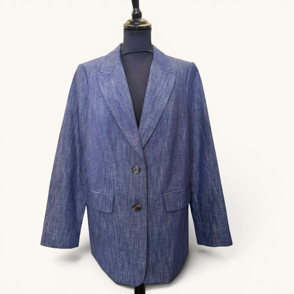 M&S Navy Linen Blazer — Size 14