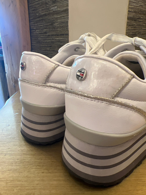 Tommy Hilfiger sparkly white platform trainers 6