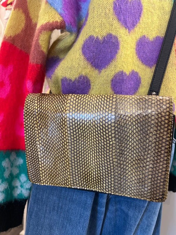 French Connection black & yellow handbag