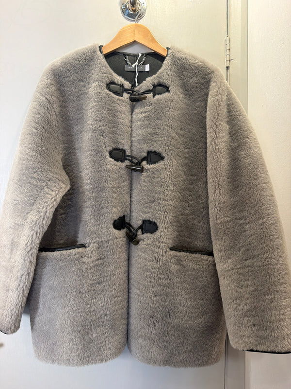 Mint Velvet Grey Faux Shearling Jacket – Size Large