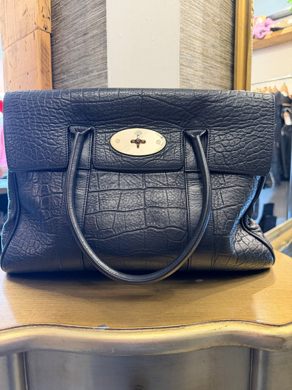 Mulberry Navy Mocc croc Bayswater