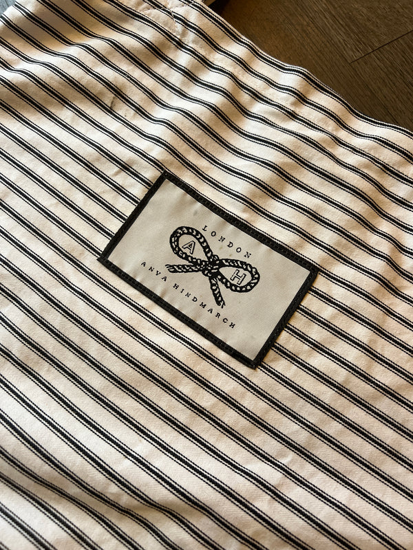 Anya Hindmarch navy patent across the body handbag