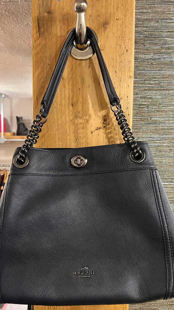 Coach Edie Navy pebble leather handbag
