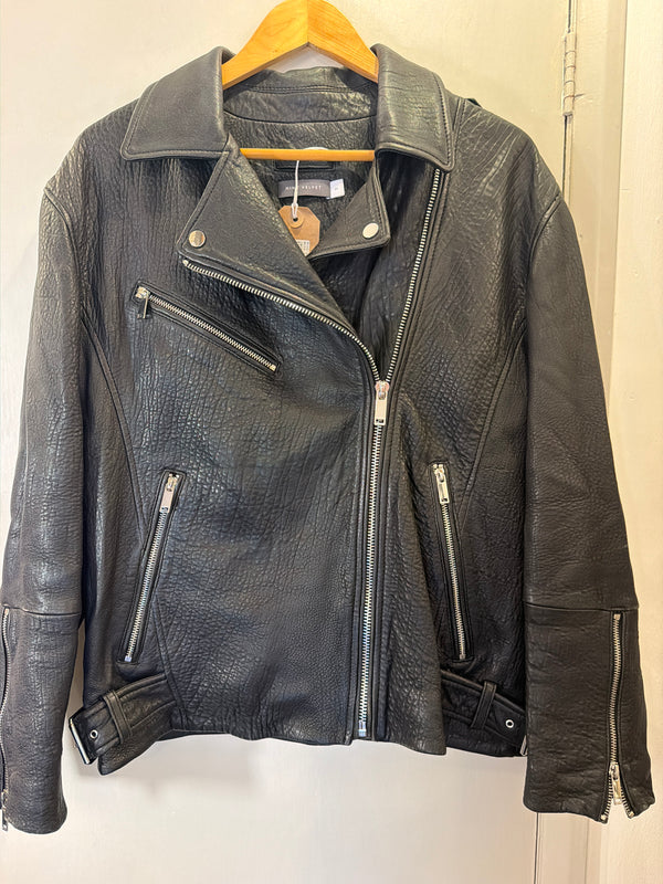 Mint Velvet Oversized Grained Leather Biker Jacket – Medium