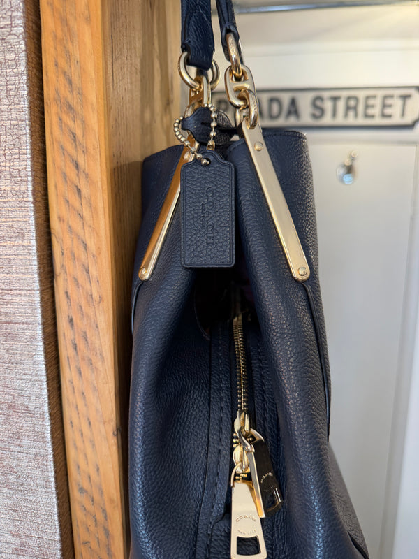 Coach Dalton Navy Blue Polished Pebble Leather handbag