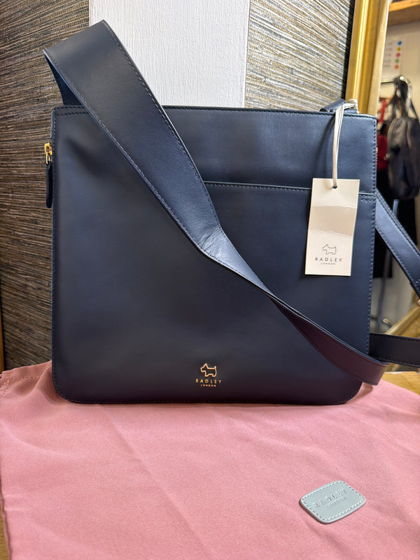 Radley navy leather across the body handbag