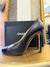 Chanel black leather & patent toe-cap 90mm pump size 38.5