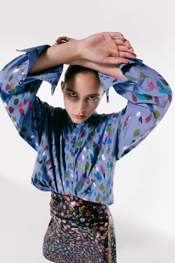 Christopher Kane Blue Paint Splurge Blouse Size Small