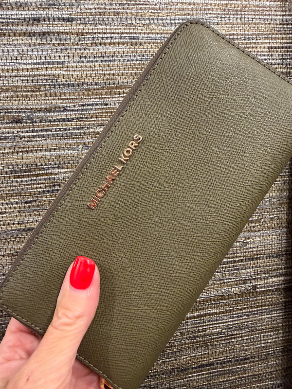 Michael Kors long zip khaki purse