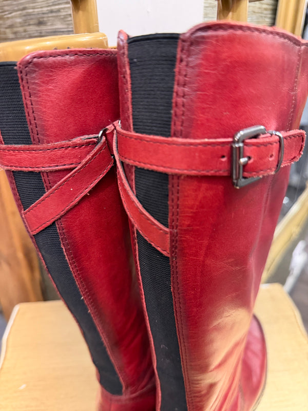 Tamarins terracotta red leather long boots Size 4