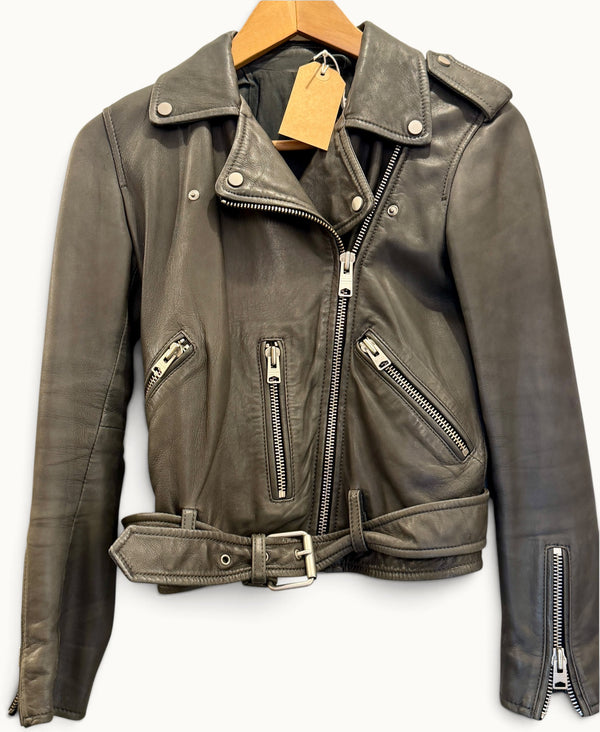 All saints grey leather biker jacket Size 6