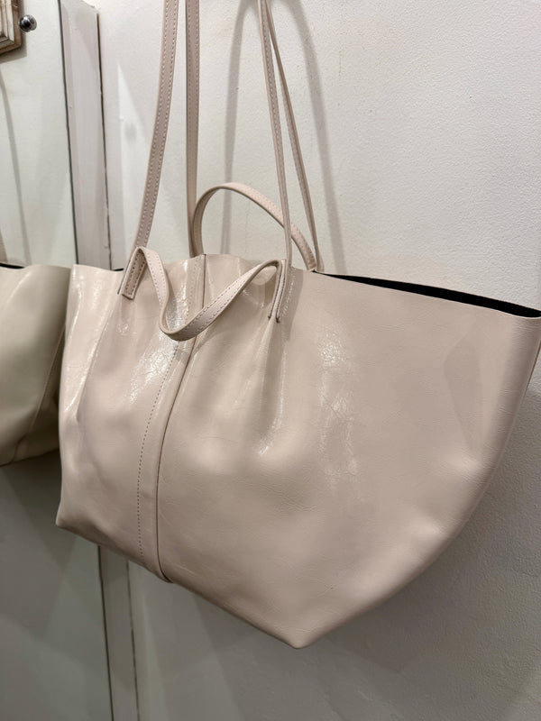 All saints white leather tote handbag