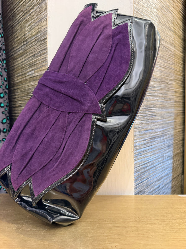 Strutt purple suede/Black Patent clutch bag