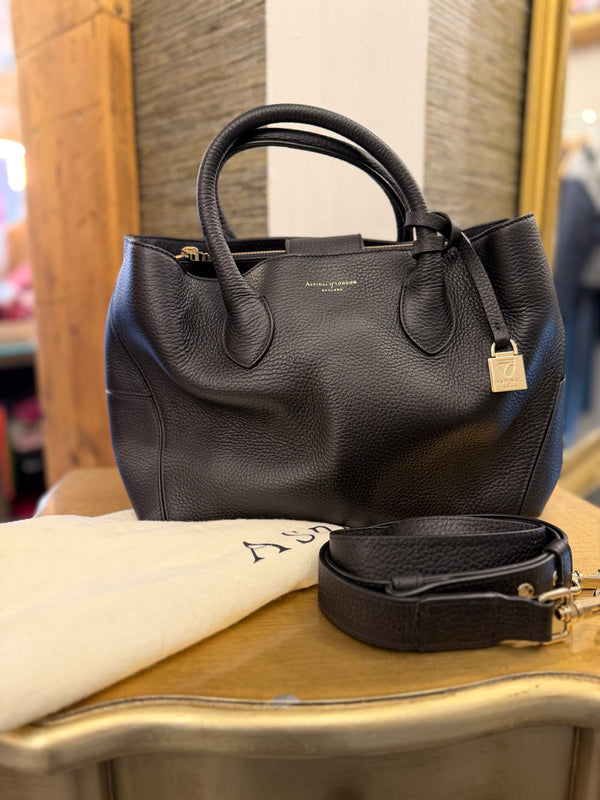 Aspinal black grained/pebble leather tote bag