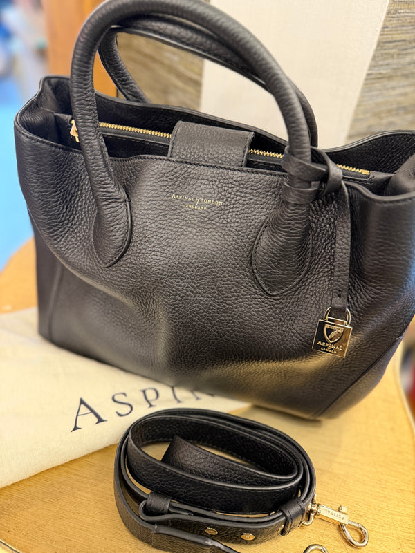Aspinal black grained/pebble leather tote bag