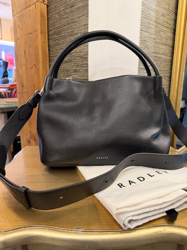 Radley black grained leather tote bag