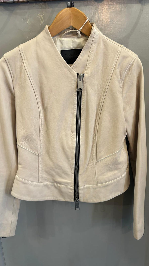 All Saints cream leather biker jacket size 10