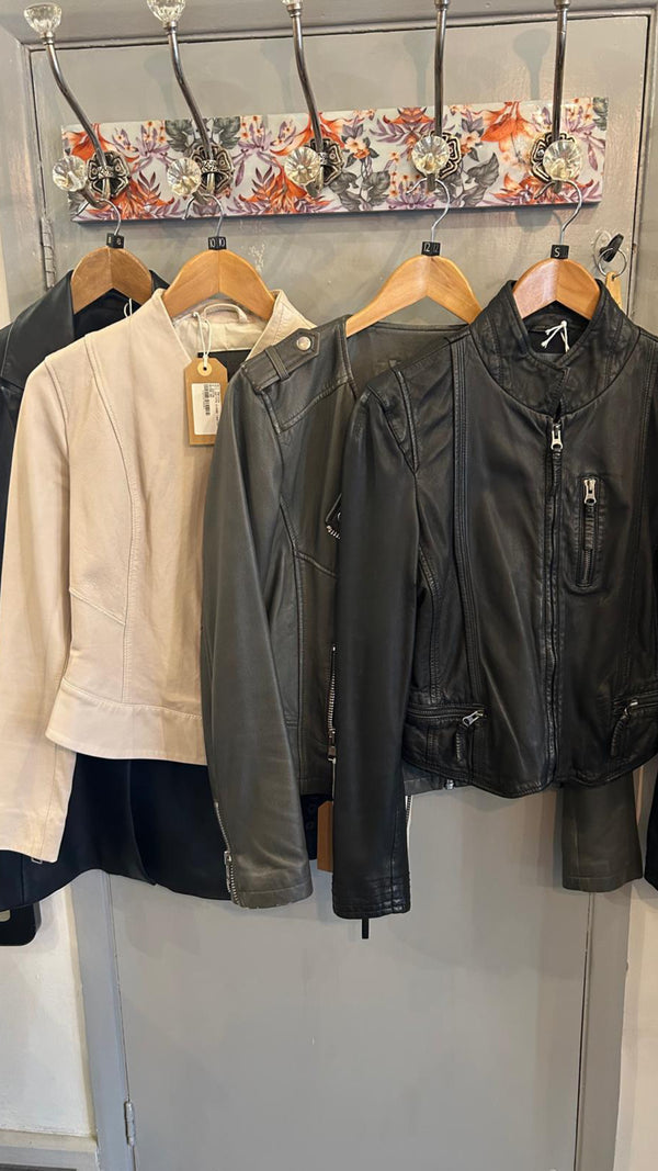 All Saints cream leather biker jacket size 10