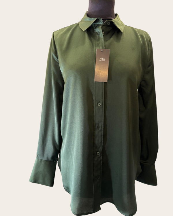 M&S green satin shirt size 8