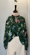 Zadig and Voltaire 100% silk green floral blouse size XS
