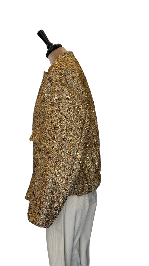 Zara gold sequins bomber jacket size Large