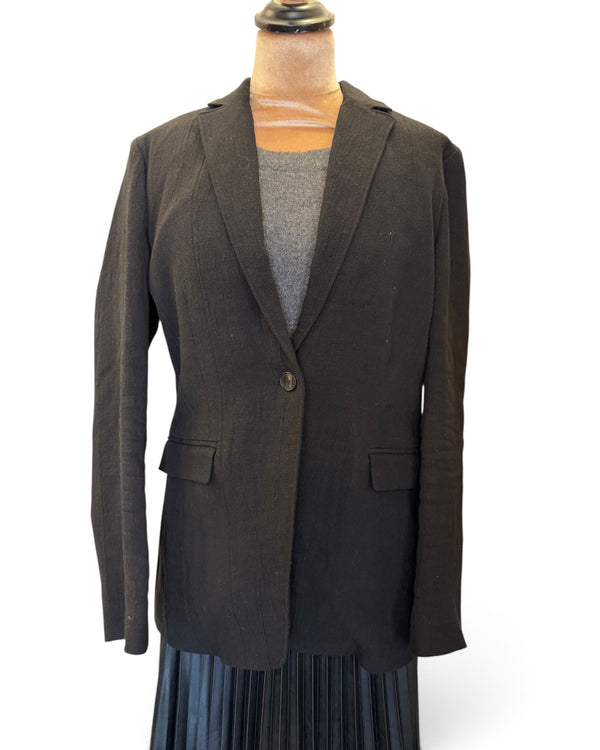 Nicole Farhi Black Linen-Mix Jacket, Size Small