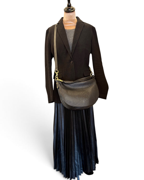 M&S Black Faux-Leather Pleated Skirt, Size 12