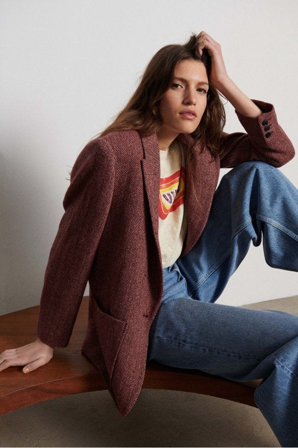 BA+SH Ckost burgundy herringbone jacket size 1