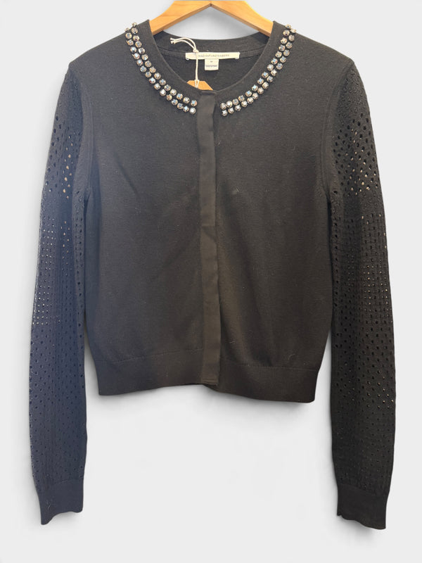 DVF blk cardigan neck embellishment size medium
