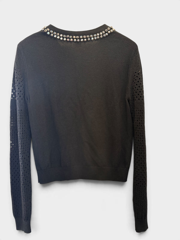 DVF blk cardigan neck embellishment size medium