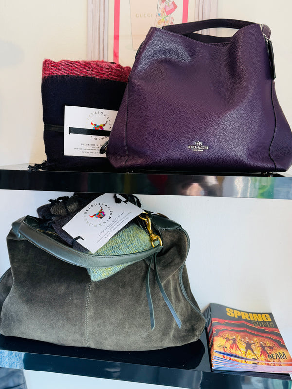 Coach grained leather purple handbag