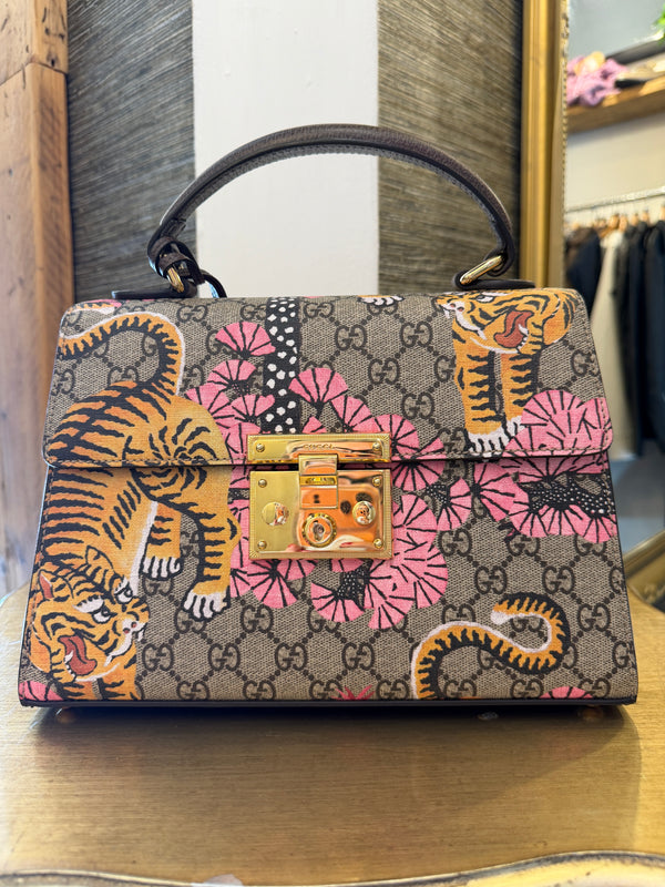 Gucci GG Supreme Bengal tiger print Padlock top handle handbag