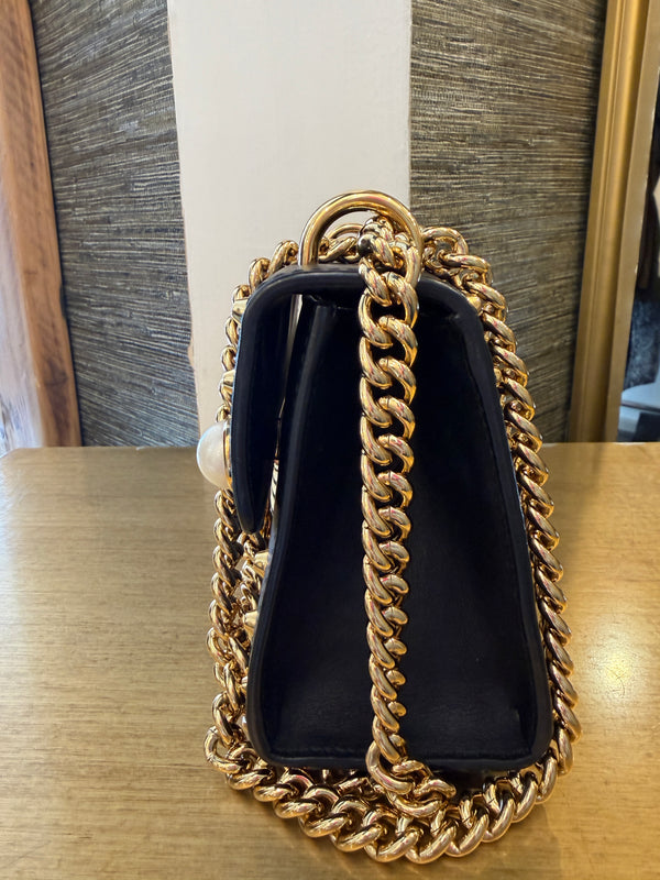 Gucci small pearl studded padlock leather shoulder handbag