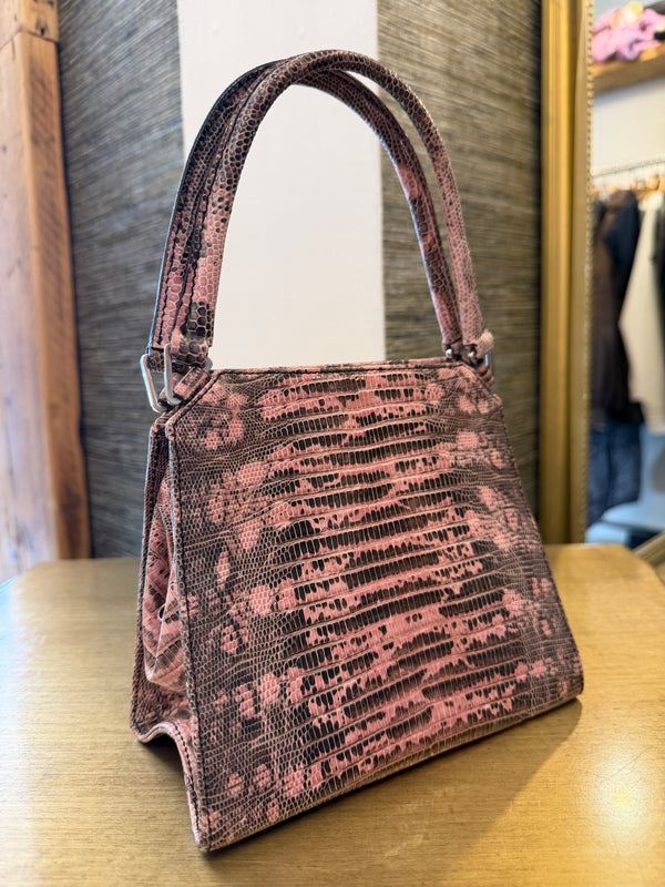 Prada Vintage Lizard Skin Small Handbag — Pink & Grey
