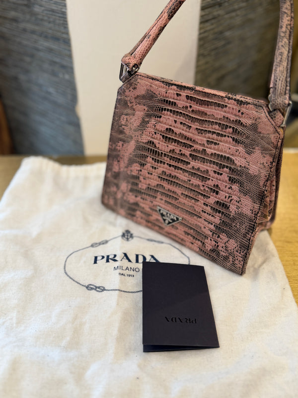 Prada Vintage Lizard Skin Small Handbag — Pink & Grey