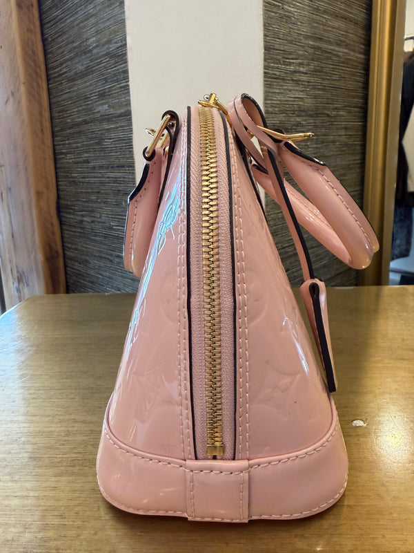 Louis Vuitton Alma BB Handbag — Rose Ballerine Monogram Vernis