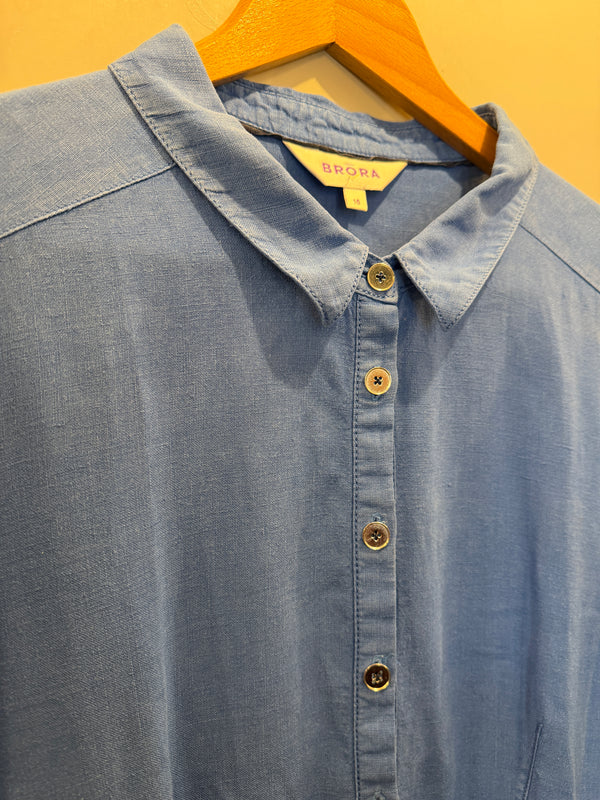 Brora Blue Linen Shirt Dress – Size 16