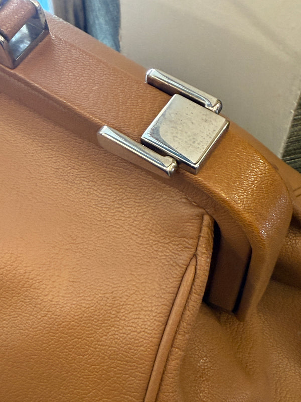 Prada Madras Cerniera Frame Doctor's Bag — Camel Leather