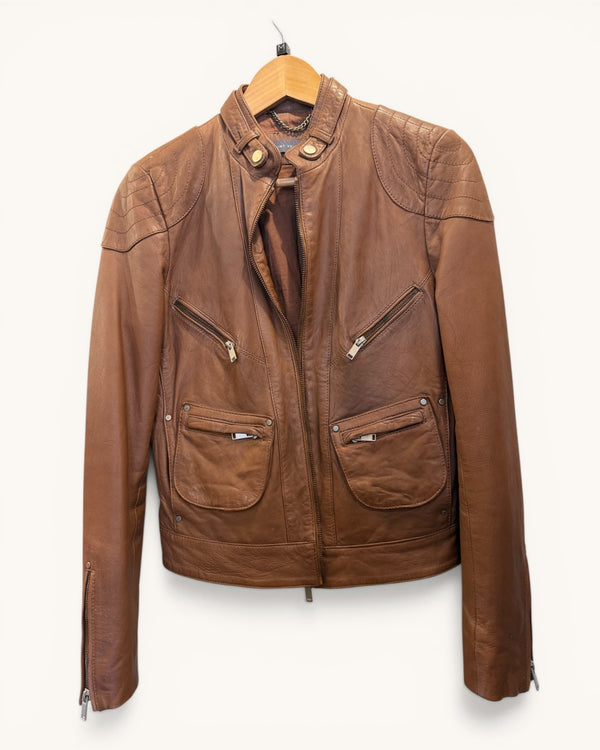 Mint Velvet Tan Leather Jacket – Size 12