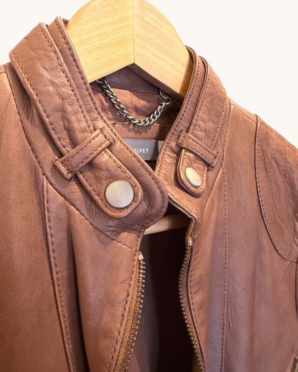 Mint Velvet Tan Leather Jacket – Size 12