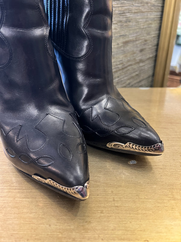 YSL black cowboy ankle boots 37.5