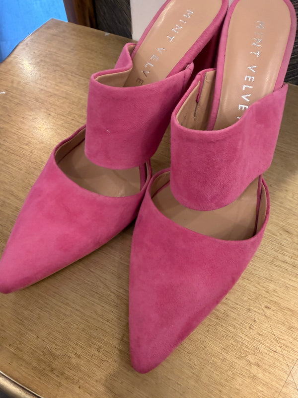 Mint Velvet pink suede mules size 40