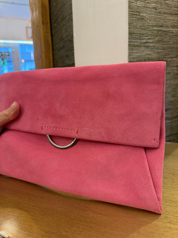 Mint Velvet pink suede clutch bag