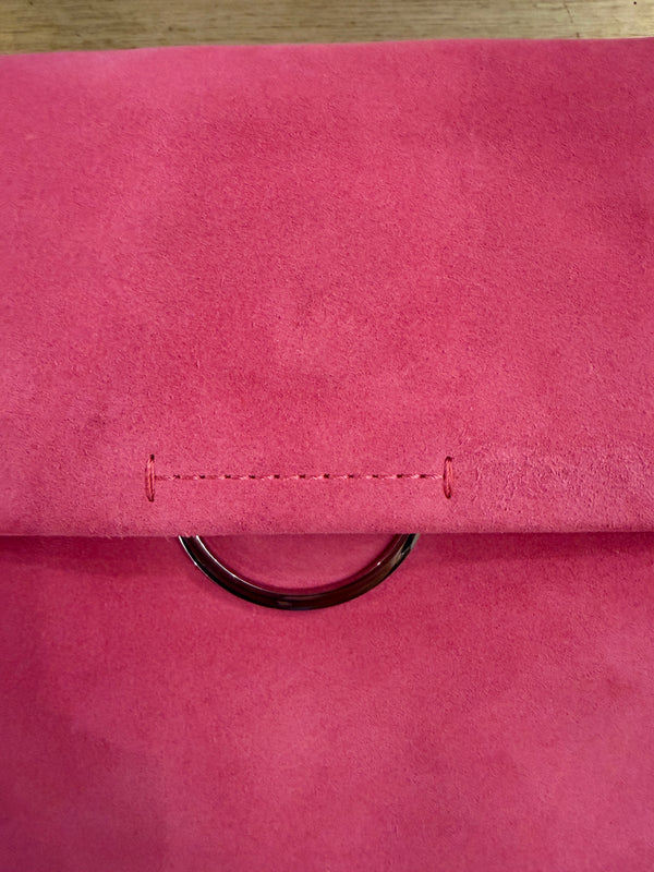 Mint Velvet pink suede clutch bag