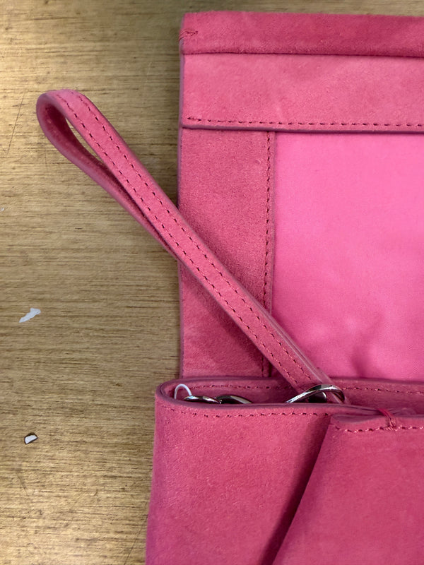 Mint Velvet pink suede clutch bag