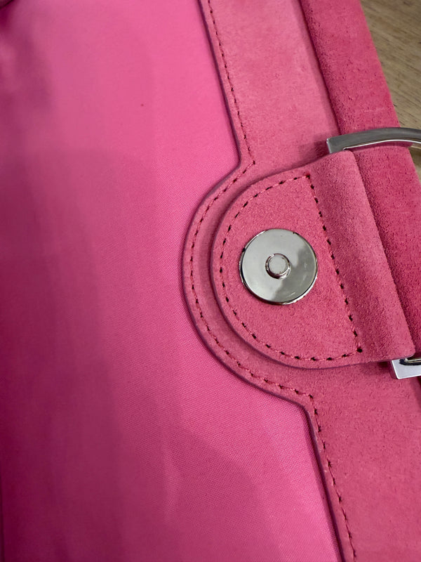 Mint Velvet pink suede clutch bag