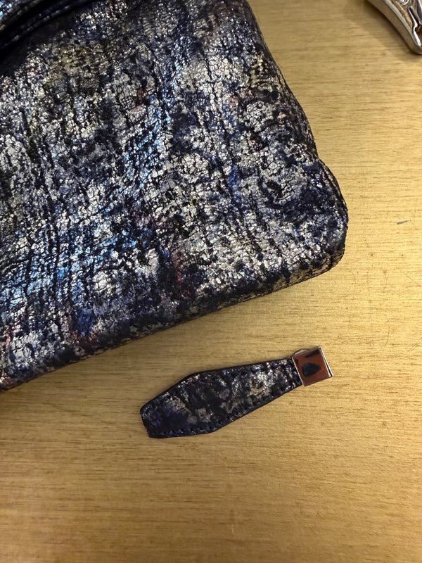 L K Bennett navy/silver clutch bag