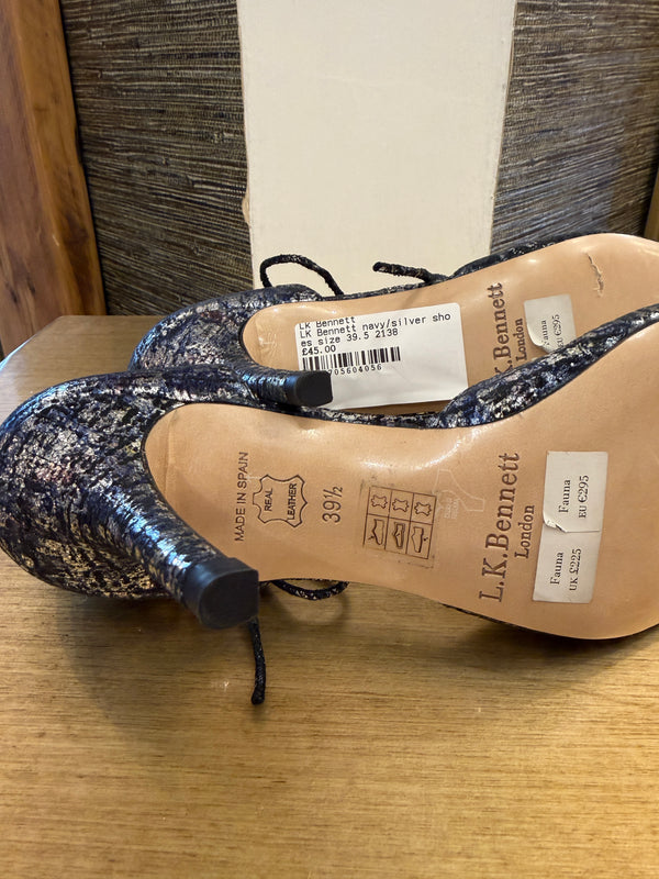 LK Bennett navy/silver shoes size 39.5